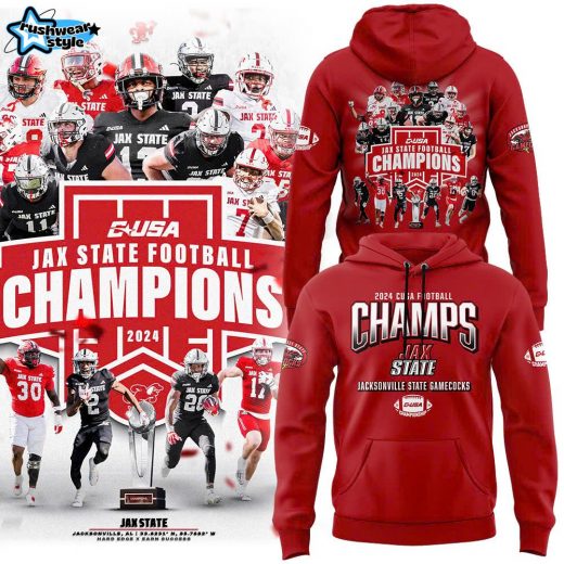 Men’s Jacksonville State Gamecocks 2024 Conference USA Champions Premium Limited Pullover Hoodie Red V2