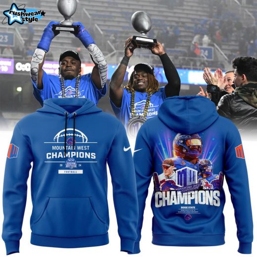 Men’s Nike Boise State Football 2024 Mountain West Champions Premium Limited Pullover Hoodie Blue