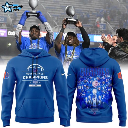 Men’s Nike Boise State Football 2024 Mountain West Champions Premium Limited Pullover Hoodie Blue V2