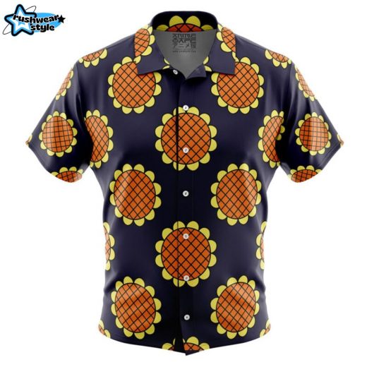 Navy Blue Monkey D. Luffy Lucy Dressrosa One Piece Button Up Hawaiian Shirt