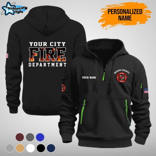 Personalized Name Love Firefighter 2D Printed Quarter Zip Hoodie