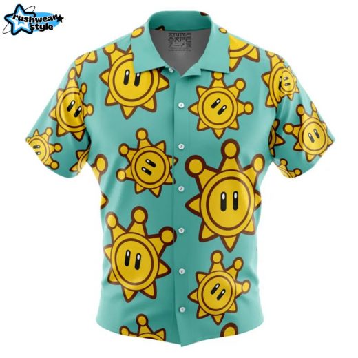 Shine Sprite Mario Bros Sunshine Button Up Hawaiian Shirt