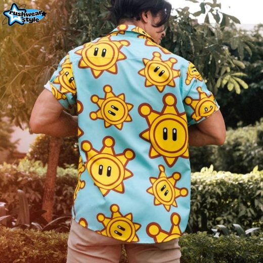 Shine Sprite Mario Bros Sunshine Button Up Hawaiian Shirt