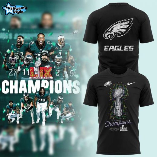 Black Philadelphia Eagles Super Bowl LIX Champions Lombardi Trophy T-Shirt