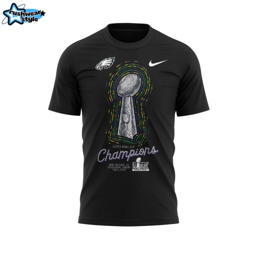 Black Philadelphia Eagles Super Bowl LIX Champions Lombardi Trophy T-Shirt