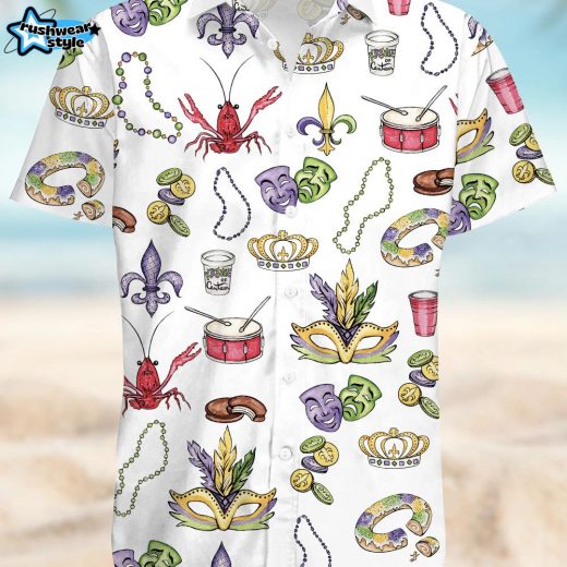 Mardi Gras Beads King Cake Crawfish Shirt For Men