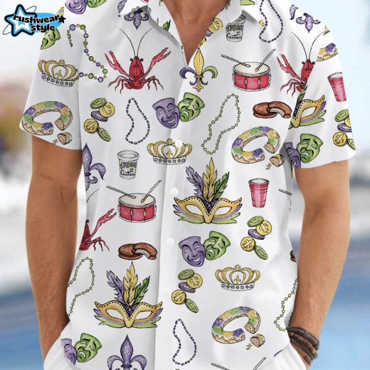 Mardi Gras Beads King Cake Crawfish Shirt For Men