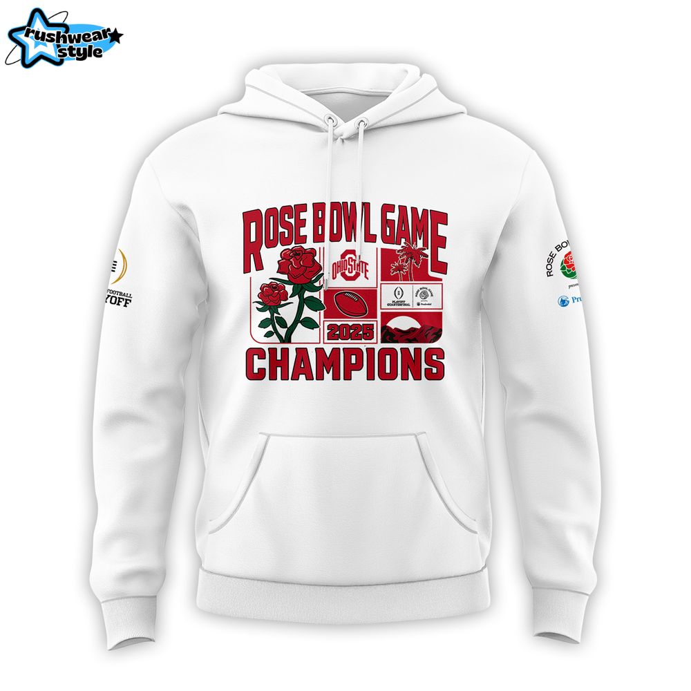 Ohio State Buckeyes 2025 Rose Bowl White Hoodie Ohio State Buckeyes 2025 Rose Bowl White Hoodie