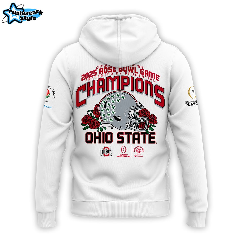 Ohio State Buckeyes 2025 Rose Bowl White Hoodie Ohio State Buckeyes 2025 Rose Bowl White Hoodie