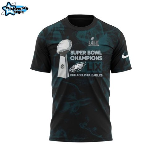 Smoker Midnight Green Philadelphia Eagles Super Bowl LIX Champions Lombardi Trophy T-shirt