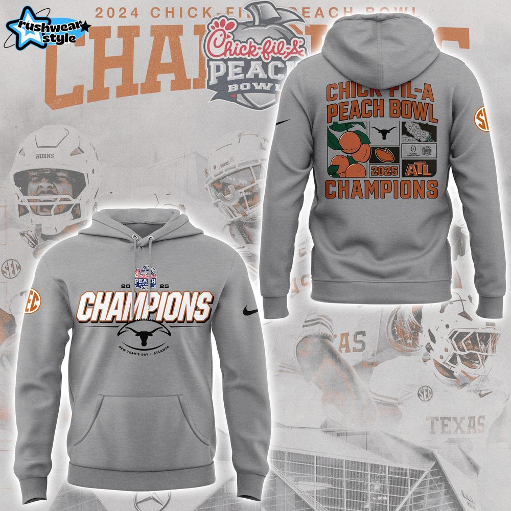 Texas Longhorns 2025 Peach Bowl Gray Hoodie Texas Longhorns 2025 Peach Bowl Gray Hoodie