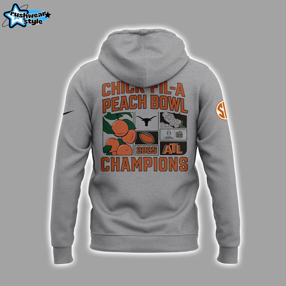 Texas Longhorns 2025 Peach Bowl Gray Hoodie Texas Longhorns 2025 Peach Bowl Gray Hoodie