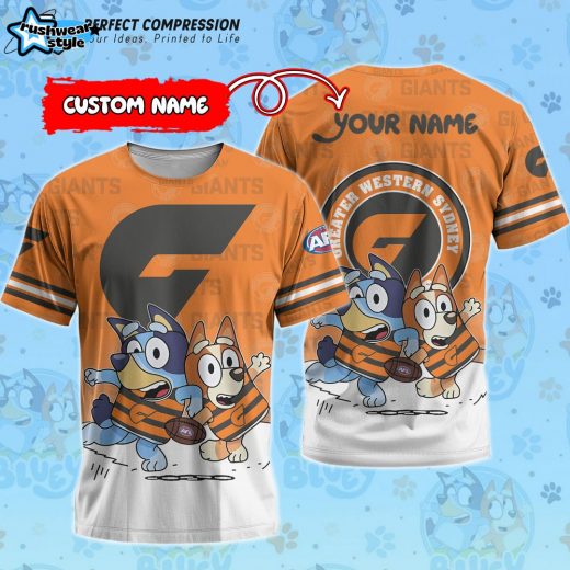 AFL Greater Western Sydney Giants And Bluey Personalized Tshirt – New 2025