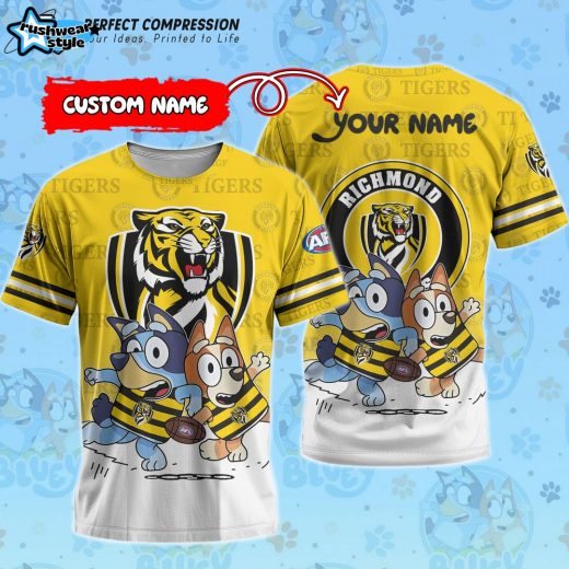 AFL Richmond Tigers And Bluey Personalized Tshirt – New 2025