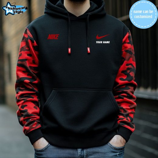 Black & Red Camo Hoodie – Custom Name Option