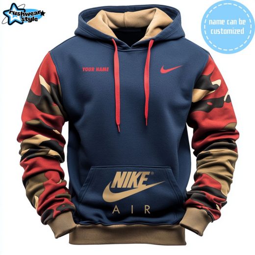 Custom Name Red & Green Camo Sleeve Nike Air Hoodie