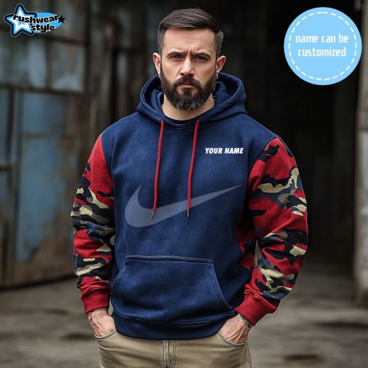 Men’s Custom Camo Hoodie – Blue & Red Edition