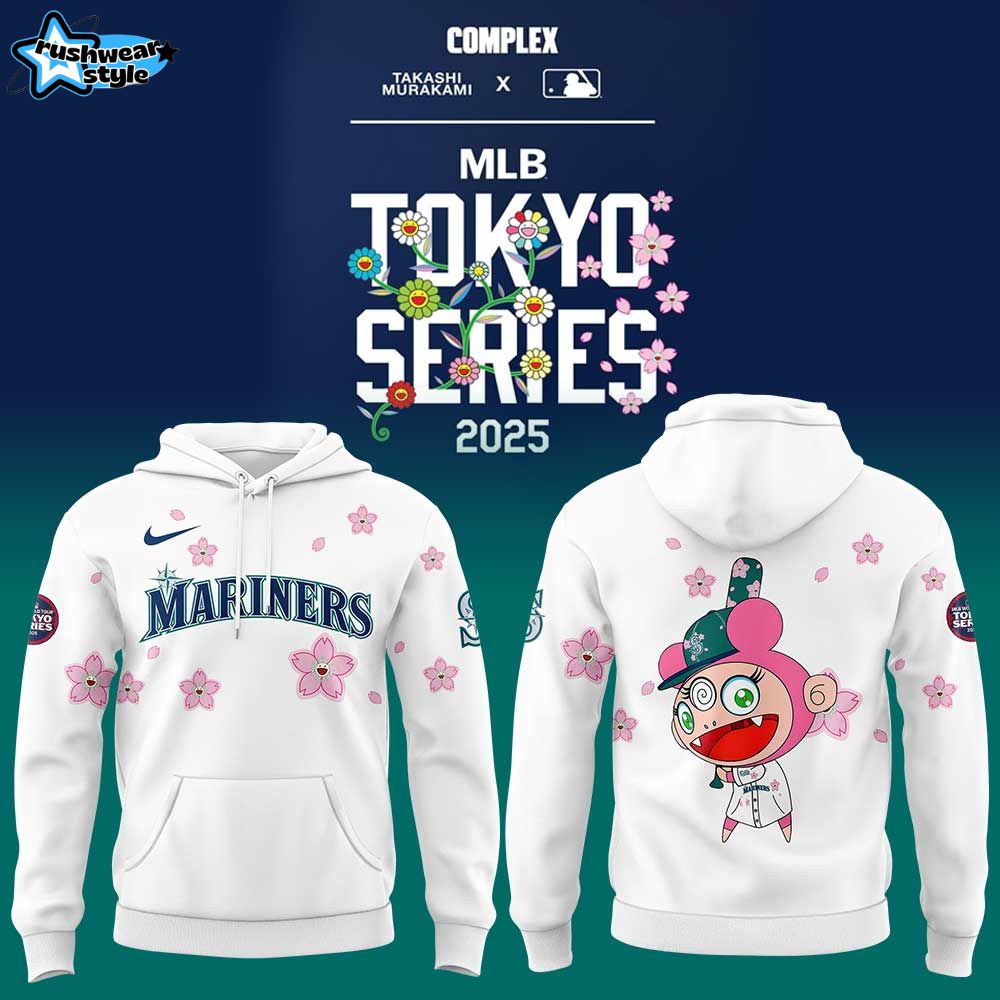 Seattle Mariners Takashi Murakami x MLB World Tour Tokyo Series White Hoodie Seattle Mariners Takashi Murakami x MLB World Tour Tokyo Series White Hoodie