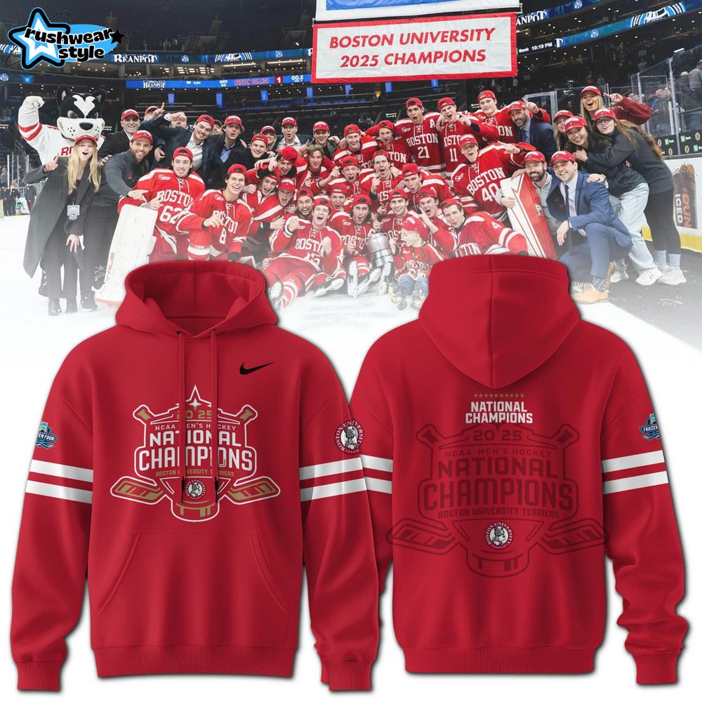 BU Men's Ice Hockey 2025 NCAA Division National Champion Hoodie BU Men's Ice Hockey 2025 NCAA Division National Champion Hoodie