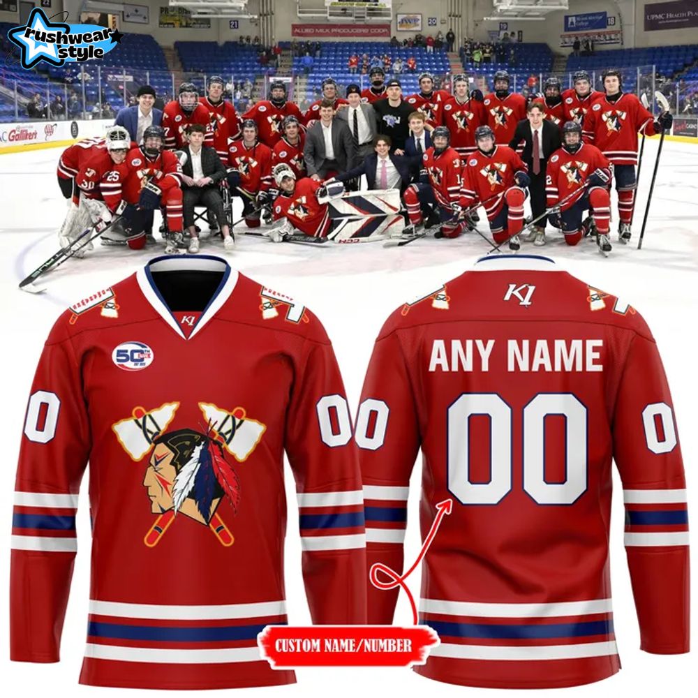 Johnstown Tomahawks x 2025 End-of-Year Red Hockey Jersey Johnstown Tomahawks x 2025 End-of-Year Red Hockey Jersey