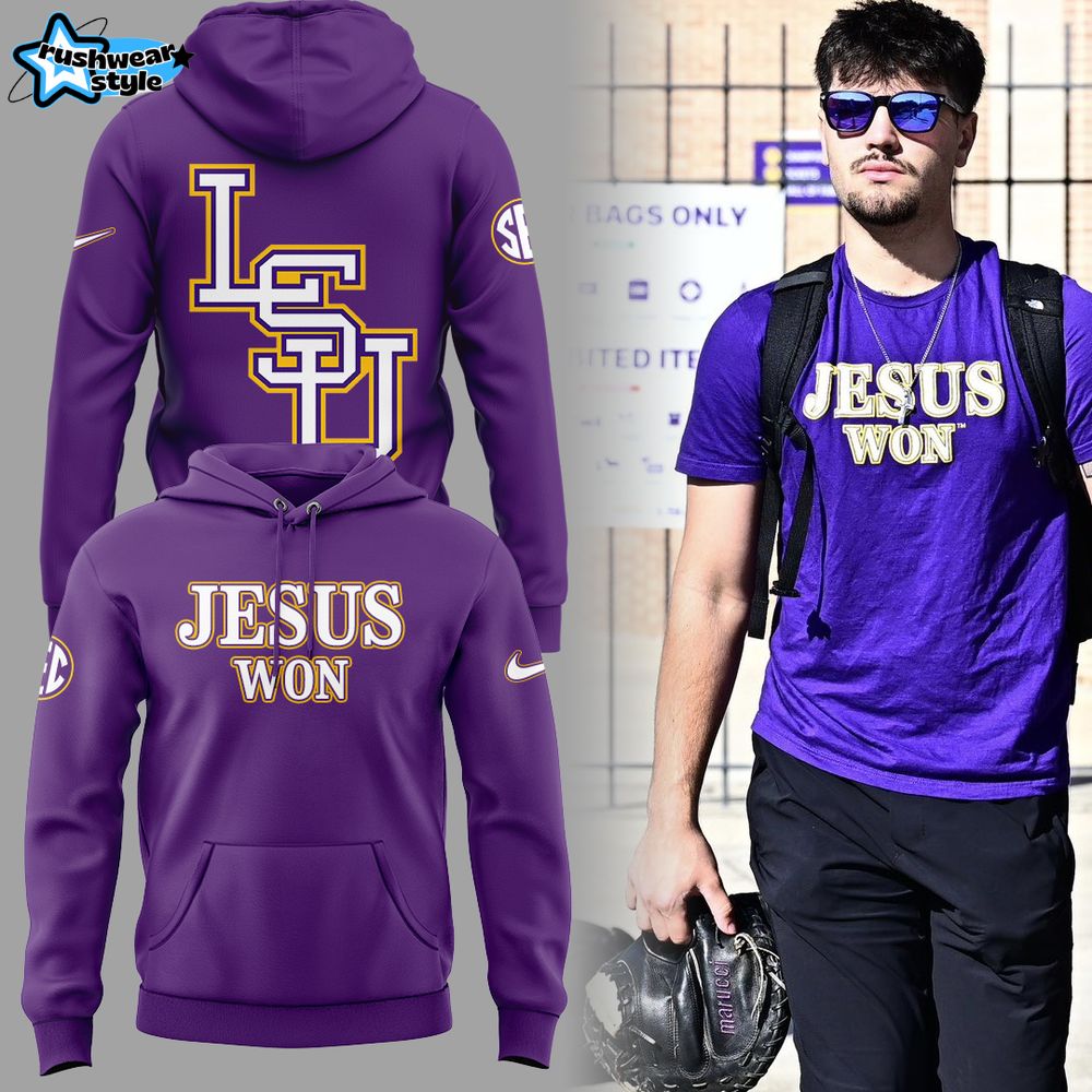 LSU Tigers JESUS WON Purple 2025 Limited Hoodie Cap Jogger LSU Tigers JESUS WON Purple 2025 Limited Hoodie Cap Jogger