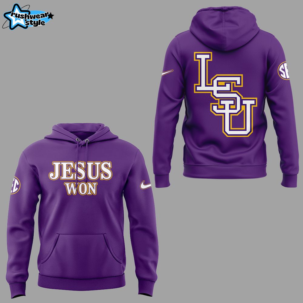 LSU Tigers JESUS WON Purple 2025 Limited Hoodie Cap Jogger LSU Tigers JESUS WON Purple 2025 Limited Hoodie Cap Jogger