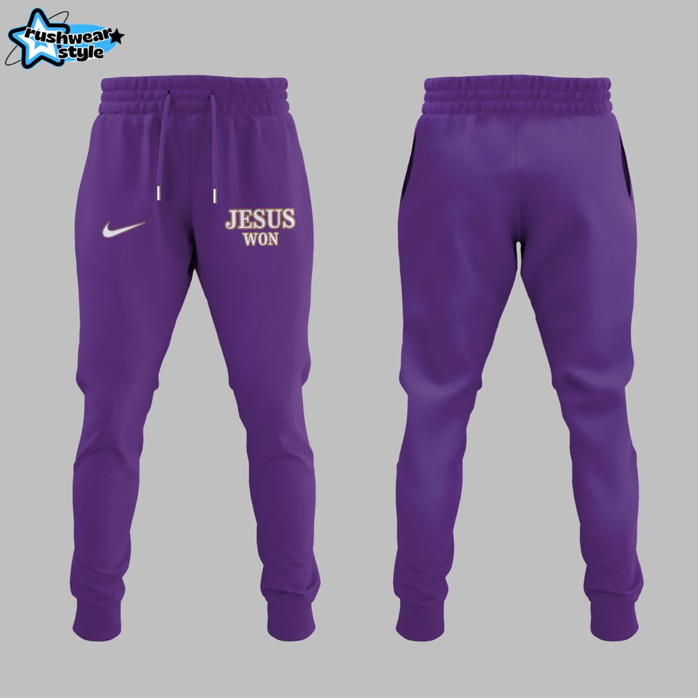 LSU Tigers JESUS WON Purple 2025 Limited Hoodie Cap Jogger LSU Tigers JESUS WON Purple 2025 Limited Hoodie Cap Jogger