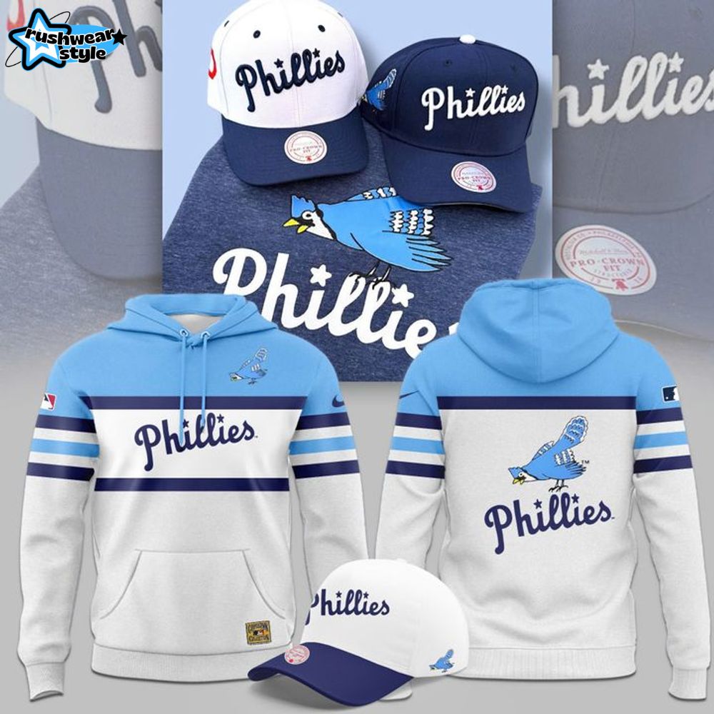 Limited Edition Grey White Blue Blue Jay Logo 40's Hoodie For Fans Limited Edition Grey White Blue Blue Jay Logo 40's Hoodie For Fans