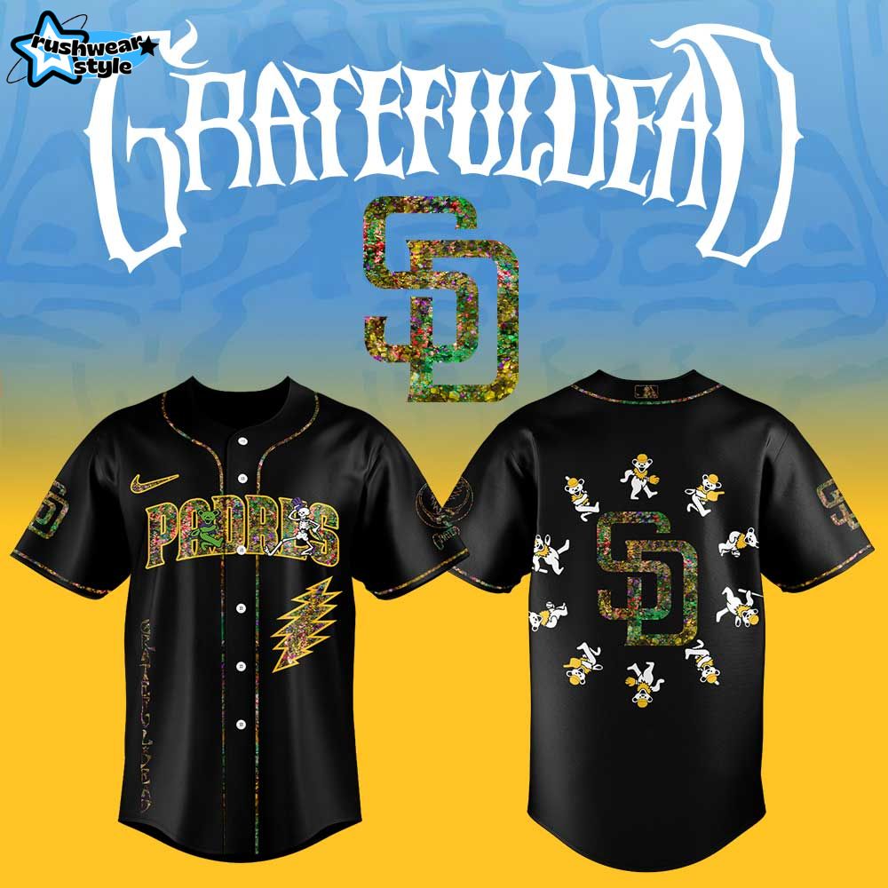 San Diego Padres Grateful Dead Night New Black Baseball Jersey San Diego Padres Grateful Dead Night New Black Baseball Jersey