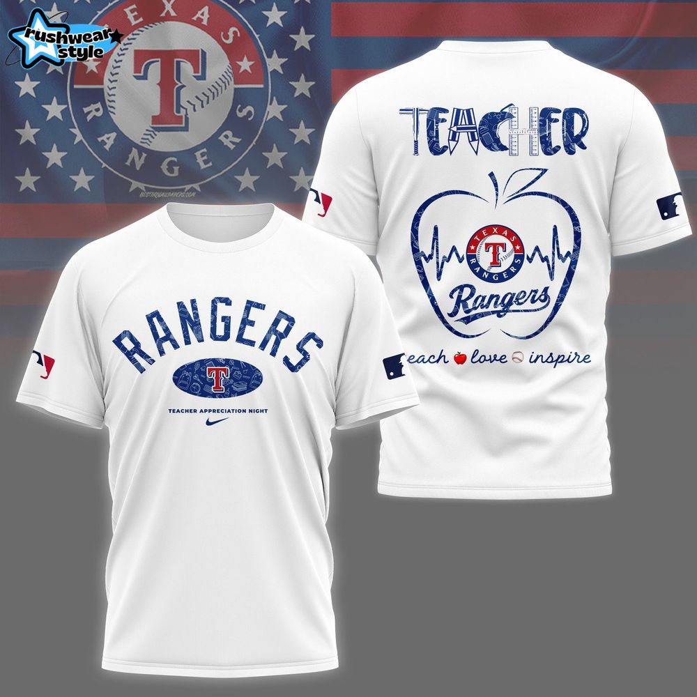 Texas Rangers Teacher Apple Teach Love Premium Shirt Texas Rangers Teacher Apple Teach Love Premium Shirt