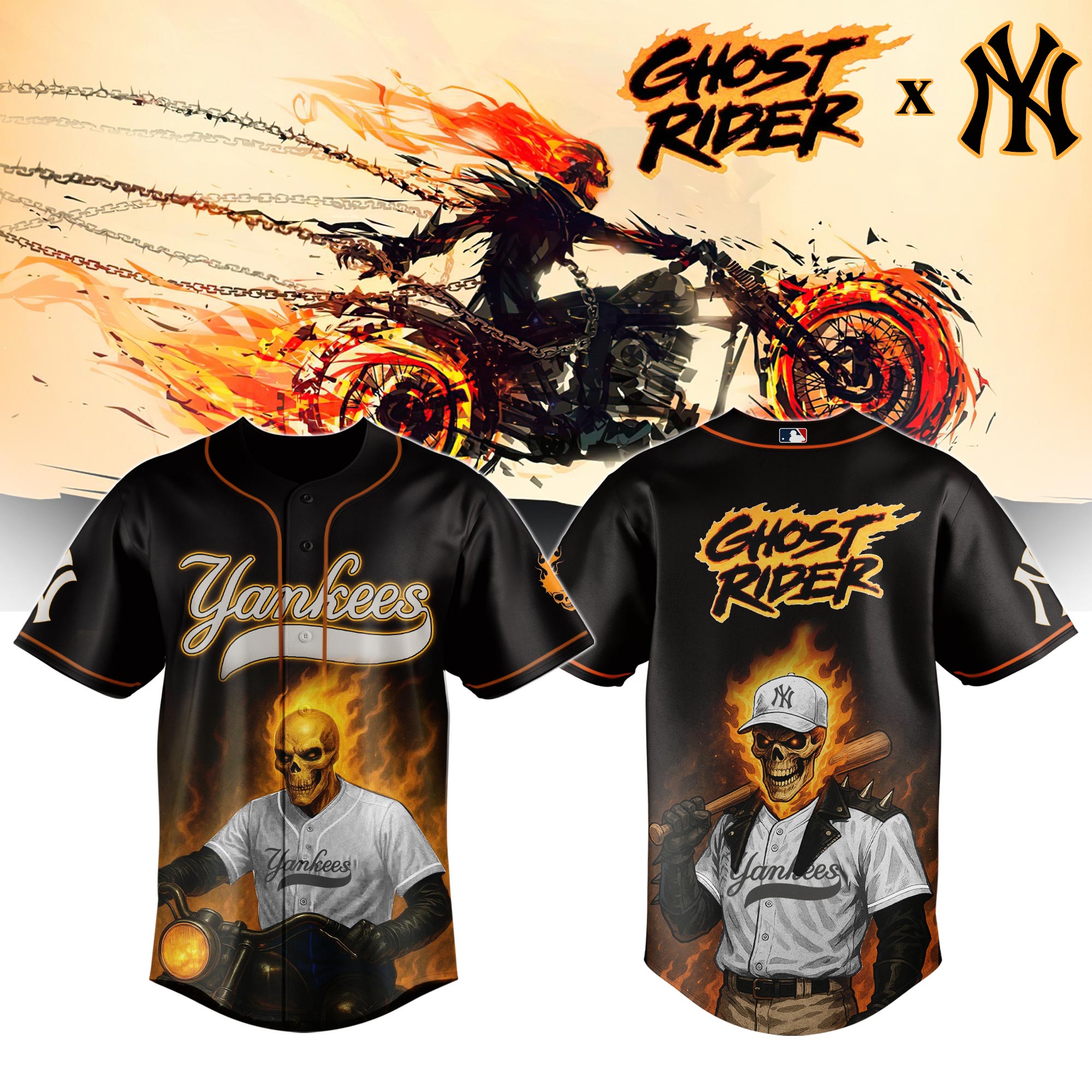 New York Yankees x Ghost Rider Inferno Special Edition Baseball Jersey New York Yankees x Ghost Rider Inferno Special Edition Baseball Jersey