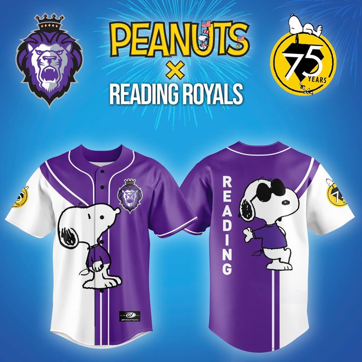 Reading Royals x 75th Anniversary Snoopy Baseball Jersey 2025 Reading Royals x 75th Anniversary Snoopy Baseball Jersey 2025