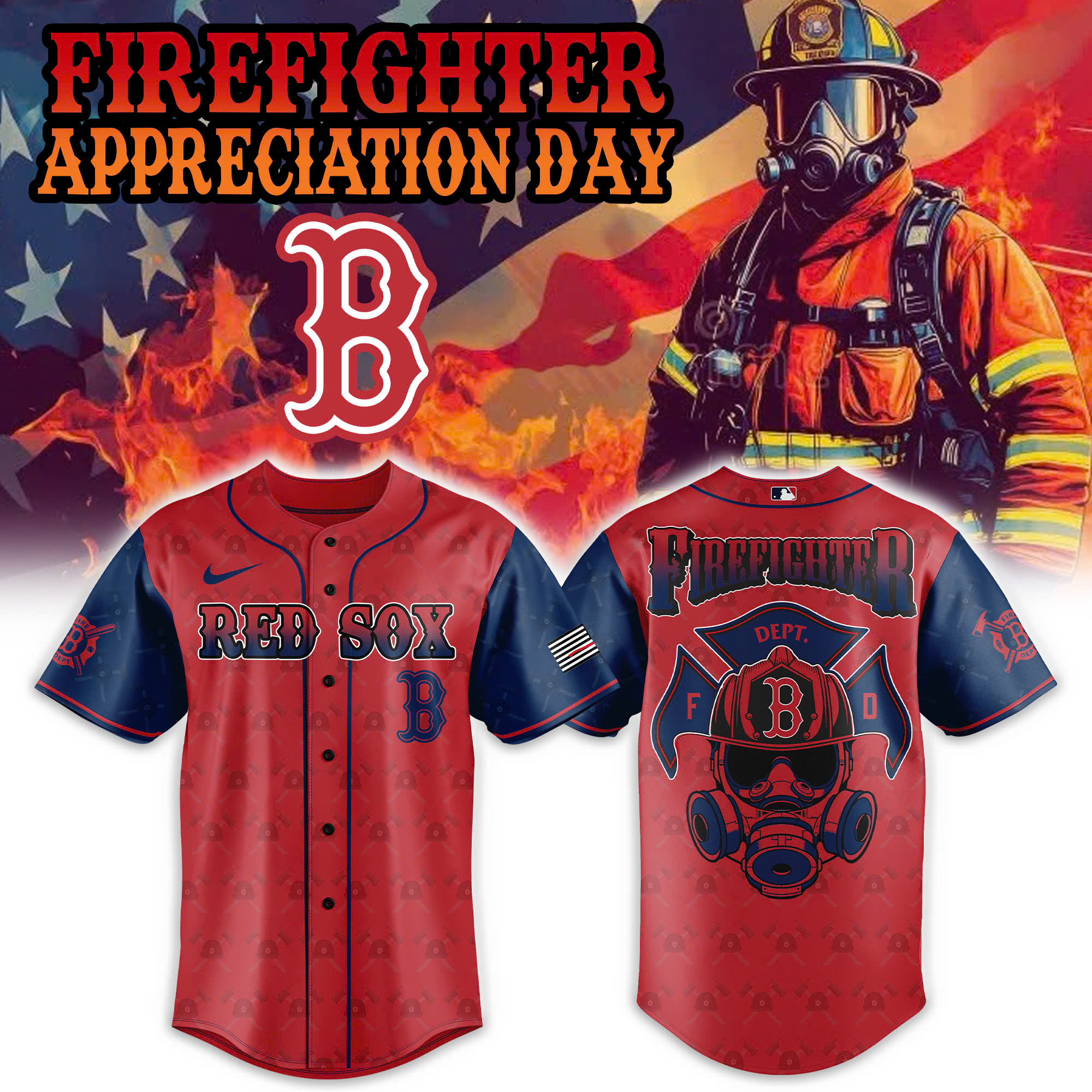 Boston Red Sox Firefighter Appreciation Day Baseball Jersey Boston Red Sox Firefighter Appreciation Day Baseball Jersey