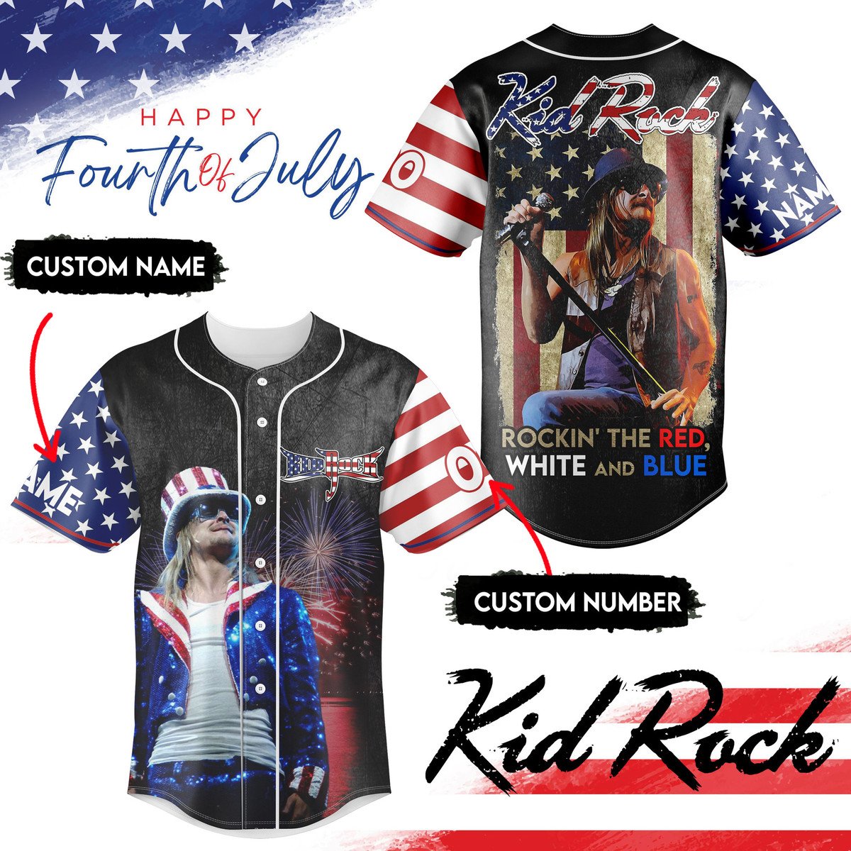 Kid Rock Happy Independence Day 2025 Baseball Jersey Kid Rock Happy Independence Day 2025 Baseball Jersey