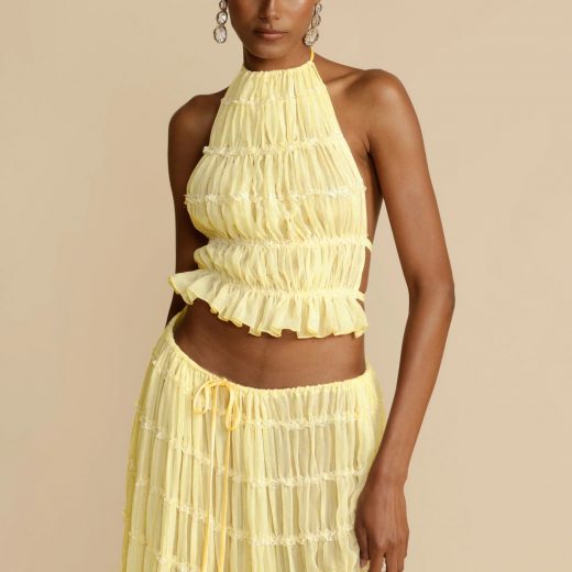 2pcs Women’s Dress Suit Sexy Sleeveless Backless Cropped Halter Top And Pleated Long Skirt Beach Clothing