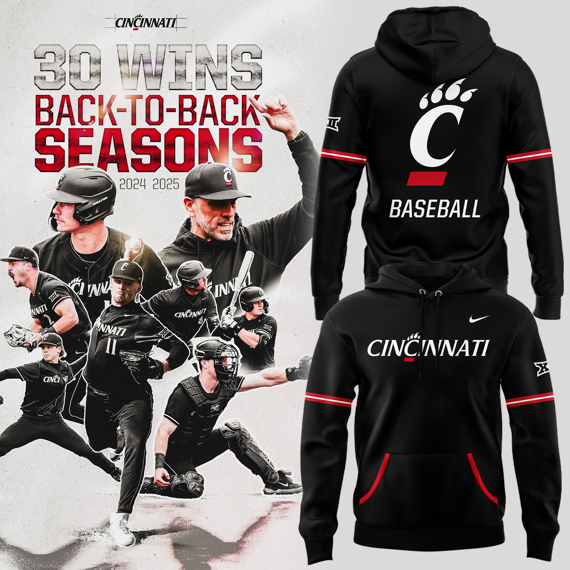 Cincinnati Bearcats Baseball 30 Wins Back To Back Season Hoodie Cincinnati Bearcats Baseball 30 Wins Back To Back Season Hoodie