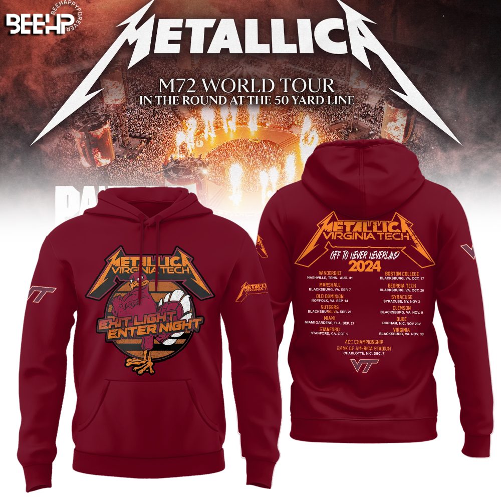 Virginia Tech Hokies X Metallica M-72 World Tour Special Red Hoodie
