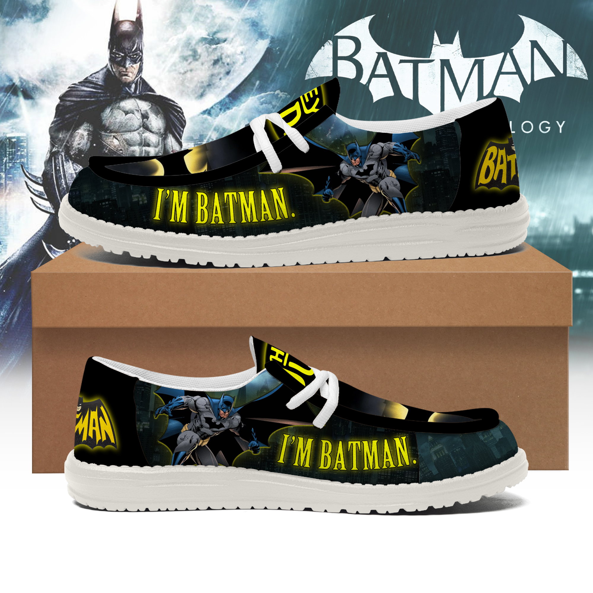 "I'M BATMAN." New 2025 Hey Dude Shoes "I'M BATMAN." New 2025 Hey Dude Shoes