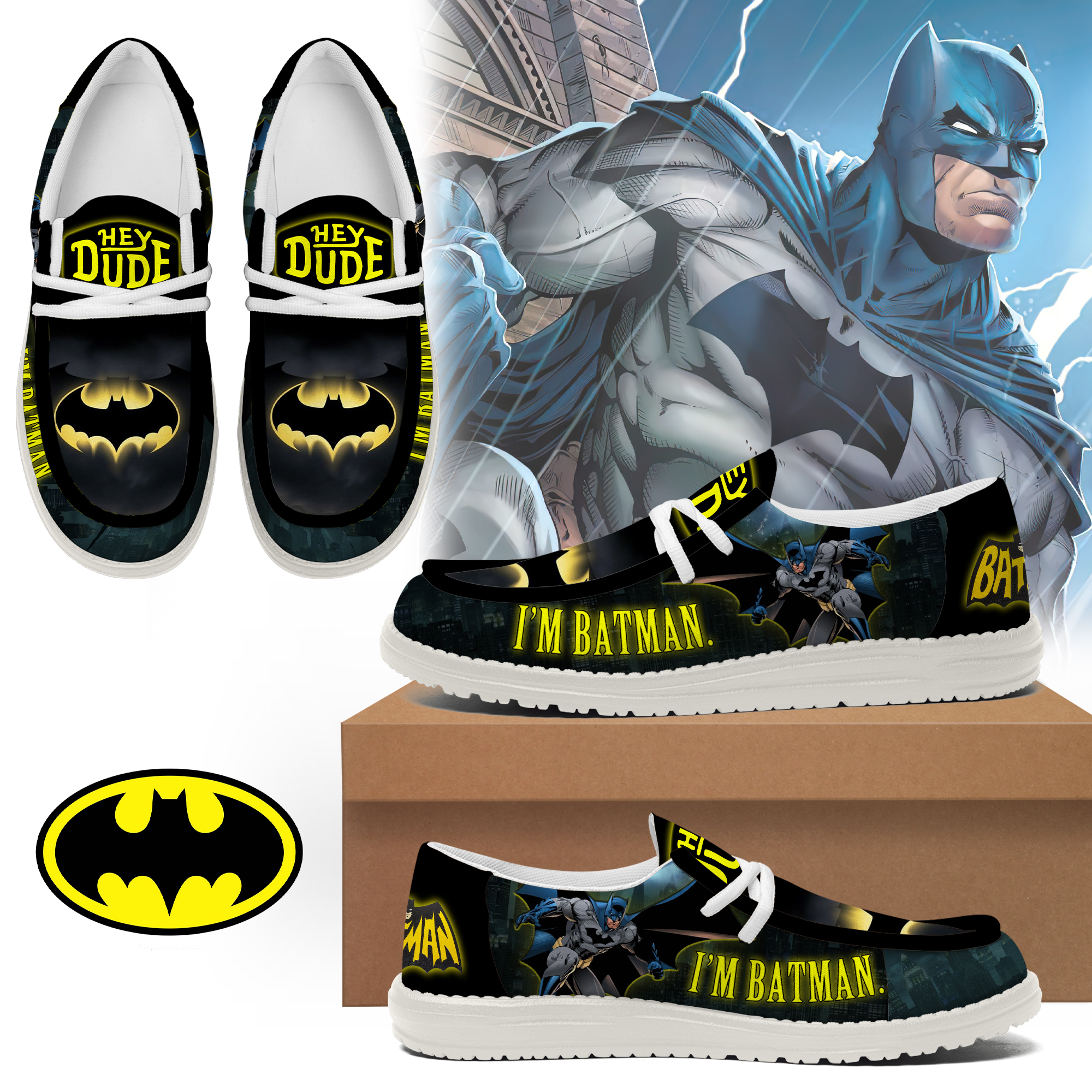 "I'M BATMAN." New 2025 Hey Dude Shoes "I'M BATMAN." New 2025 Hey Dude Shoes