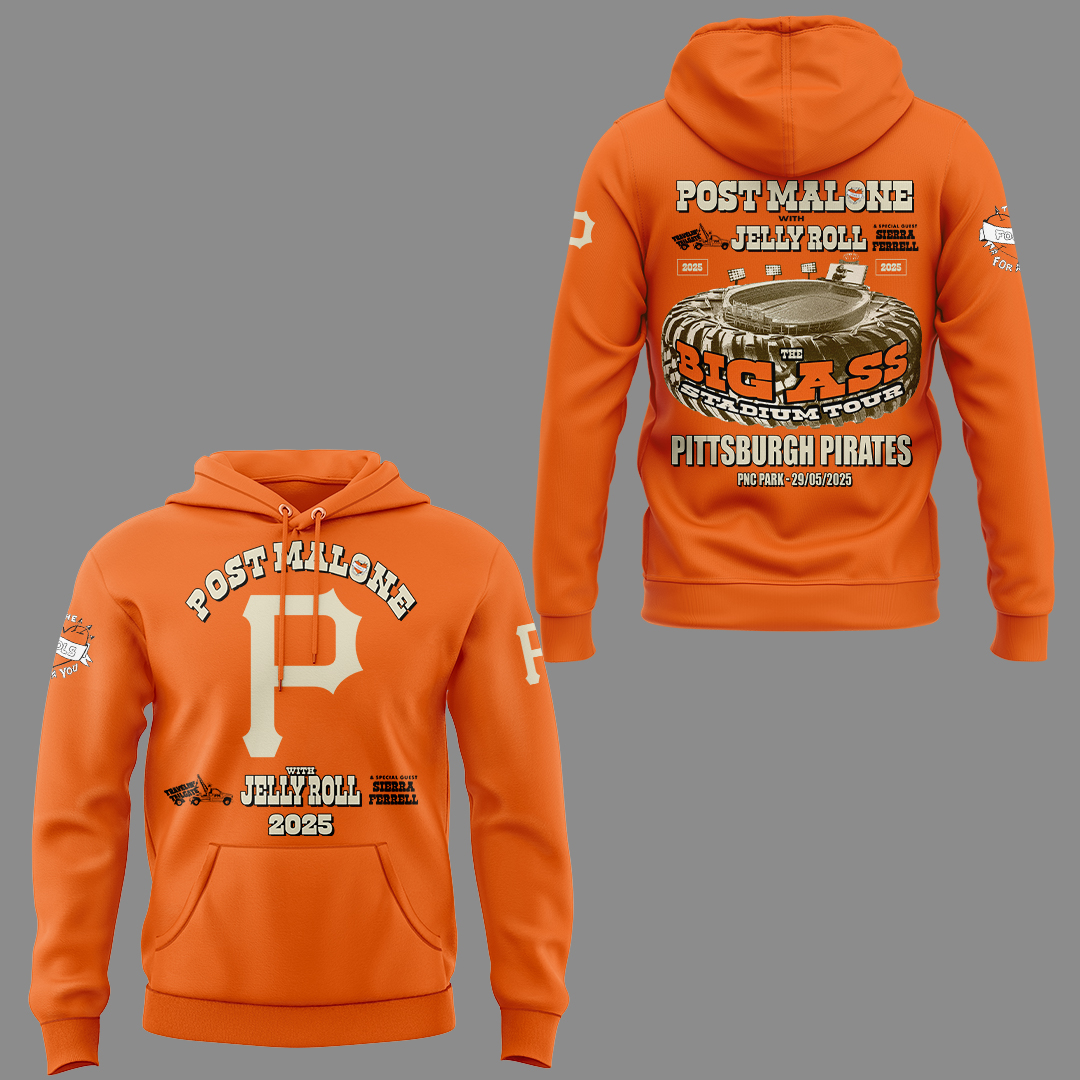 Pittsburgh Pirates X Post Malone With Jelly Roll "Big Ass Tour" Special Hoodie Pittsburgh Pirates X Post Malone With Jelly Roll "Big Ass Tour" Special Hoodie