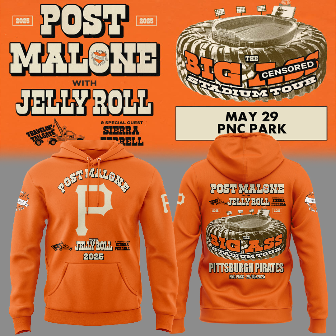 Pittsburgh Pirates X Post Malone With Jelly Roll "Big Ass Tour" Special Hoodie Pittsburgh Pirates X Post Malone With Jelly Roll "Big Ass Tour" Special Hoodie