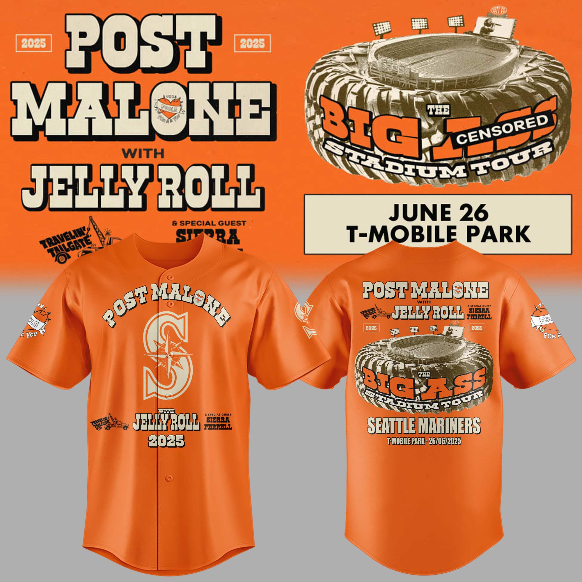 Seattle Mariners x Post Malone with Jelly Roll Baseball Jersey Seattle Mariners x Post Malone with Jelly Roll Baseball Jersey