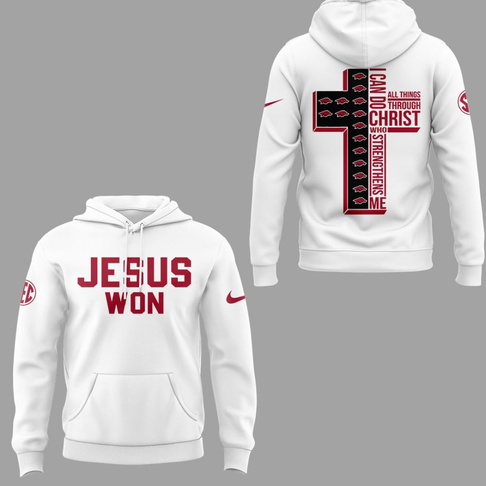 Arkansas Razorback x Jesus Won Special Edition White Hoodie