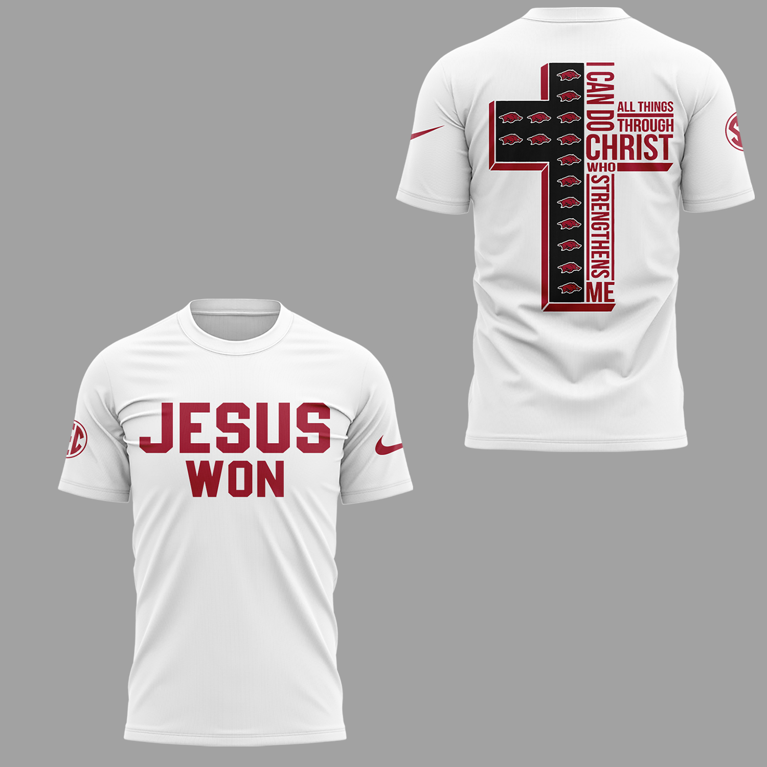 Arkansas Razorback x Jesus Won Special Edition White T-shirt Arkansas Razorback x Jesus Won Special Edition White T-shirt