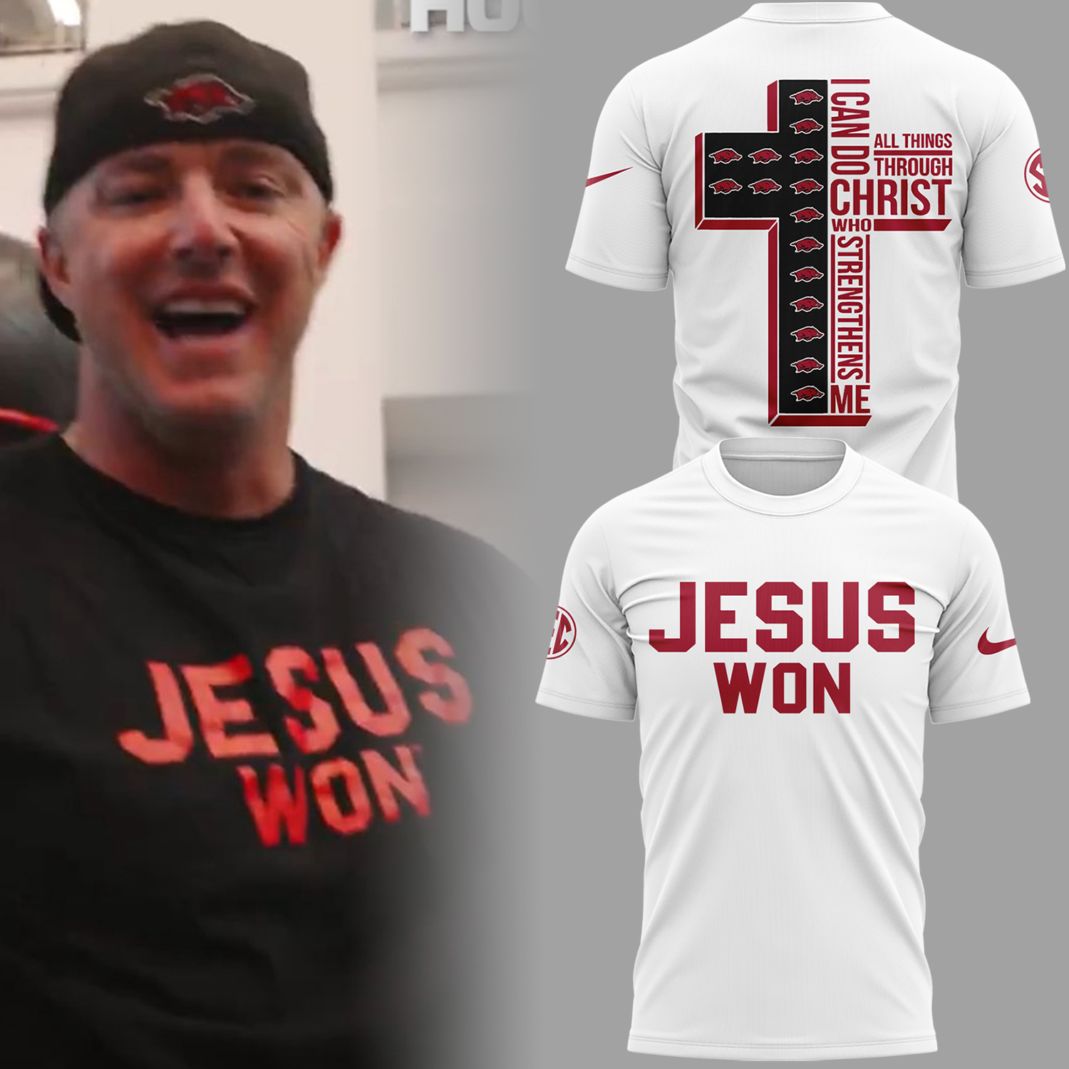 Arkansas Razorback x Jesus Won Special Edition White T-shirt Arkansas Razorback x Jesus Won Special Edition White T-shirt