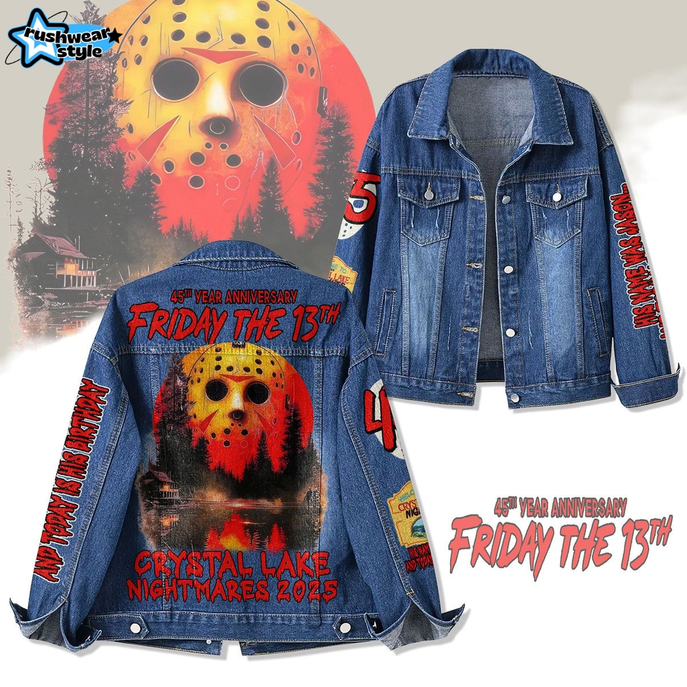 45th Year Anniversary Friday the 13th Crystal Lake Nightmares 2025 Denim Jacket 45th Year Anniversary Friday the 13th Crystal Lake Nightmares 2025 Denim Jacket