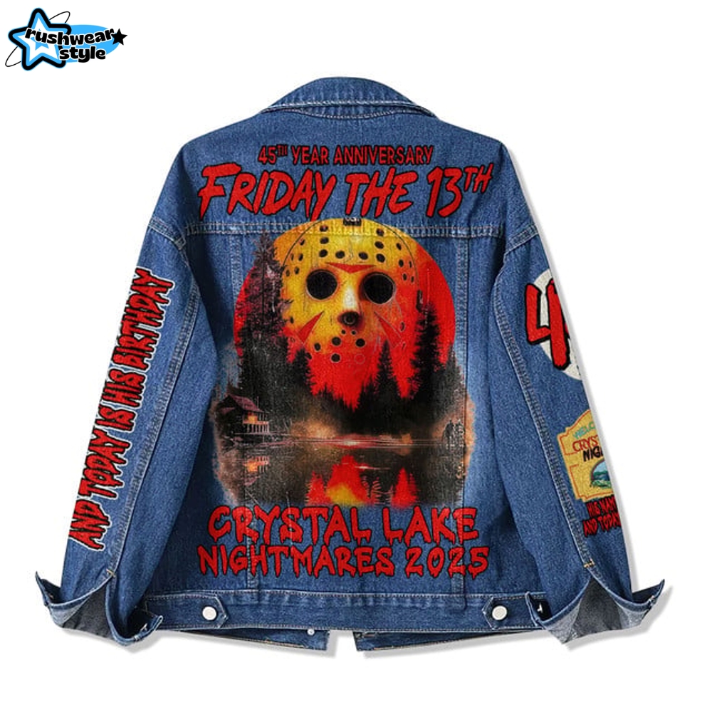 45th Year Anniversary Friday the 13th Crystal Lake Nightmares 2025 Denim Jacket 45th Year Anniversary Friday the 13th Crystal Lake Nightmares 2025 Denim Jacket
