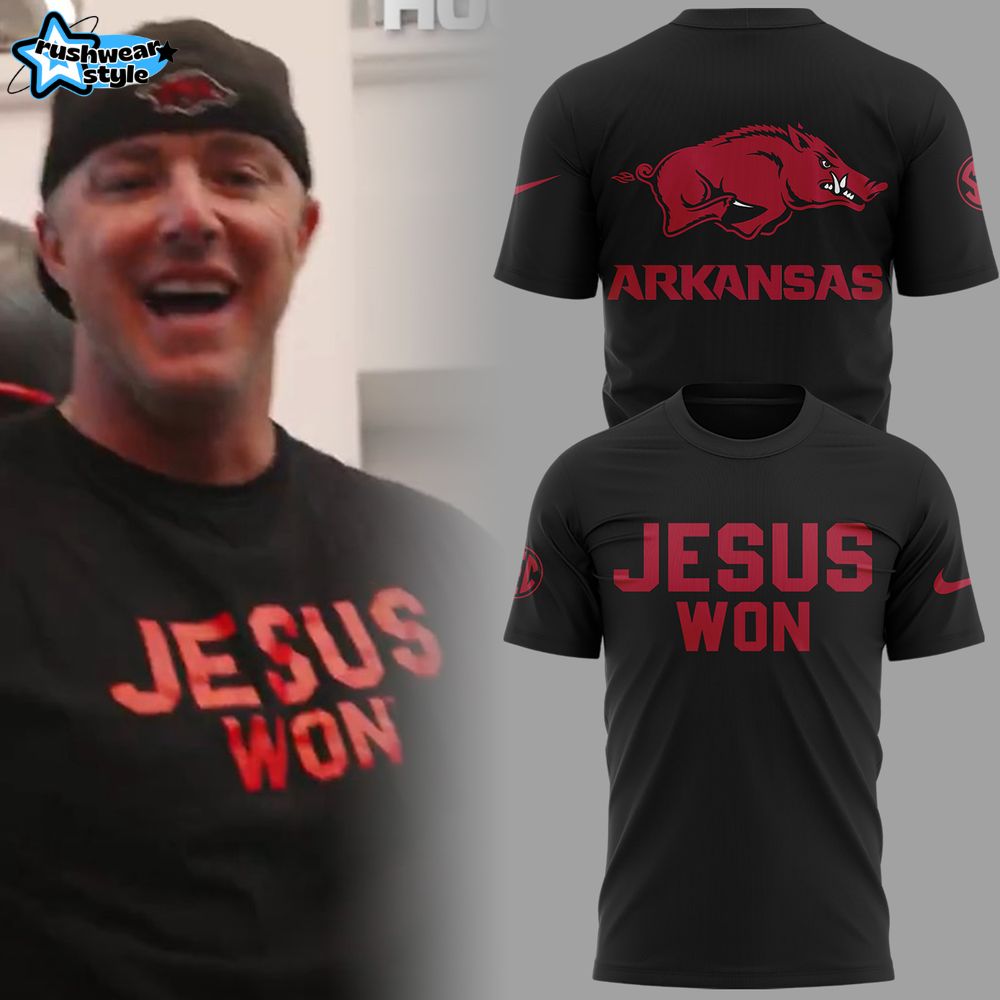 Arkansas Razorback x Jesus Won 2025 Black T-shirt Arkansas Razorback x Jesus Won 2025 Black T-shirt