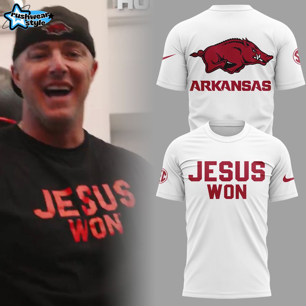 Arkansas Razorback x Jesus Won 2025 White T-shirt Arkansas Razorback x Jesus Won 2025 White T-shirt