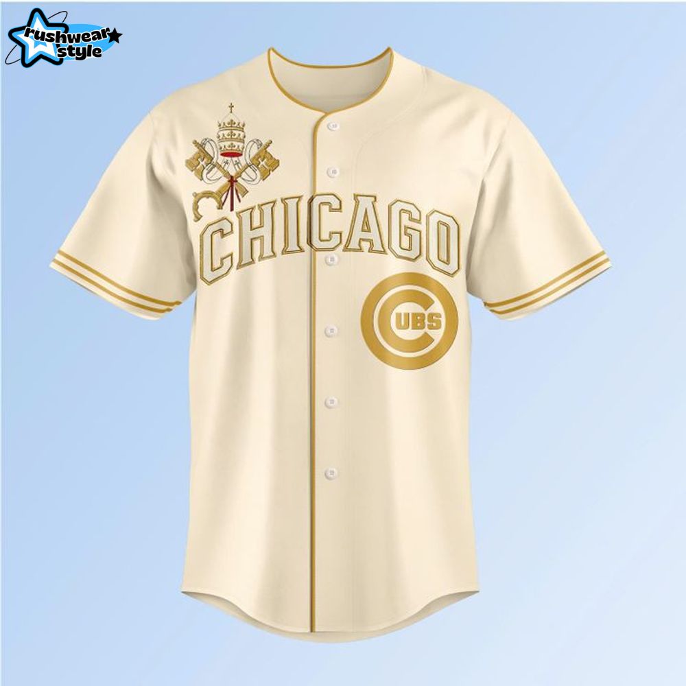 Chicago Cubs Pope Leo XIV Vantican Logo Baseball Jersey Chicago Cubs Pope Leo XIV Vantican Logo Baseball Jersey